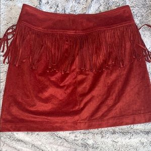 Suede fringe express skirt